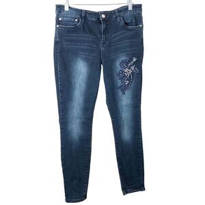 Guess Los Angeles Women's Skinny Dark Wash Floral Embellished Beaded Jeans 31